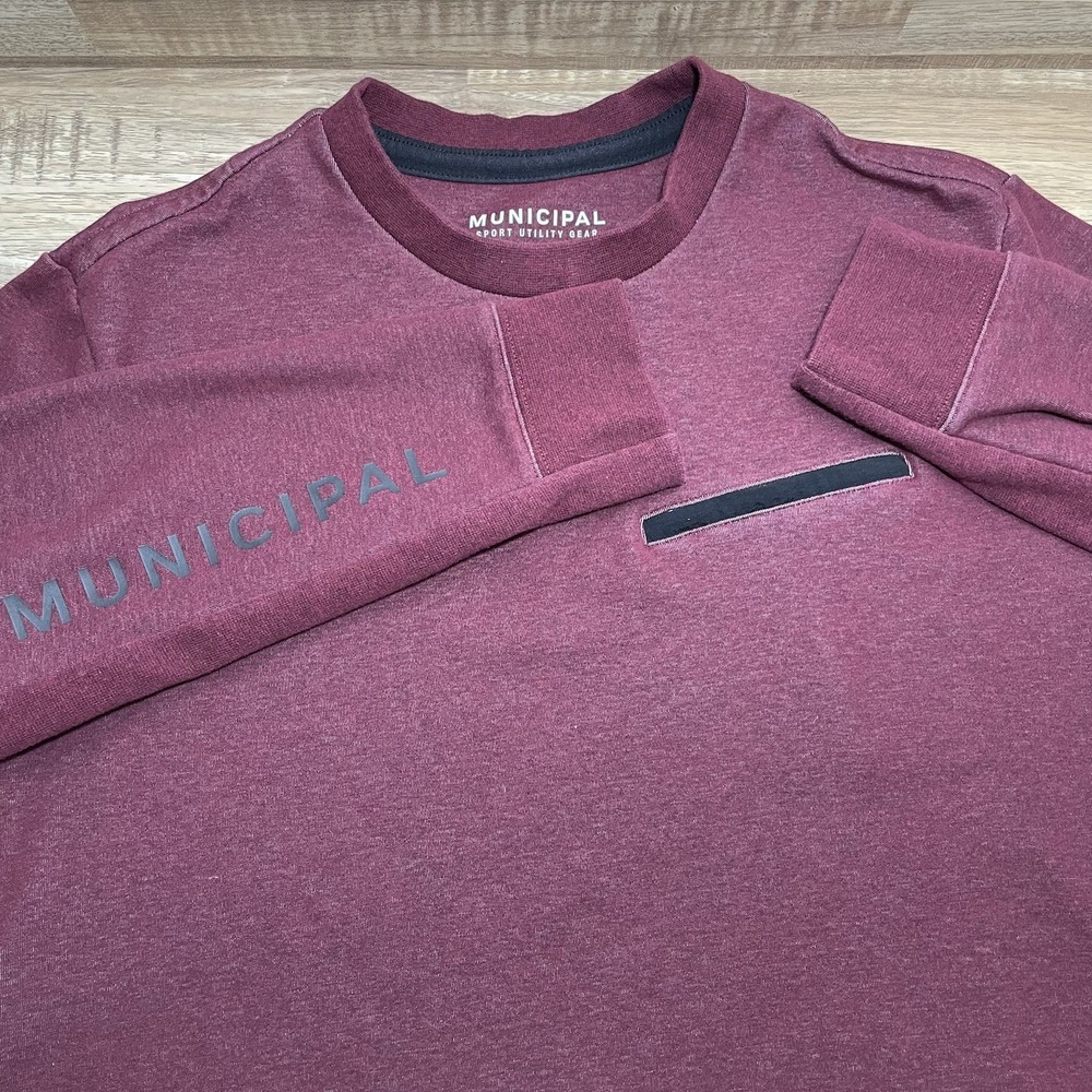 Municipal Sport Utility Gear Mens XL Burgundy Crewneck Sweatshirt Zip Pocket EUC